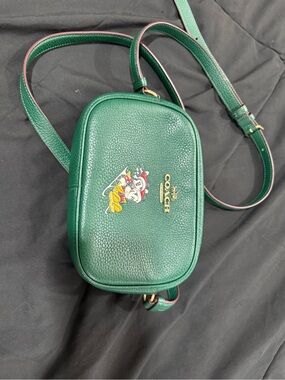 Coach Green Pebbled Leather Crossbody with Disney Character Accent Christmas